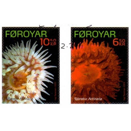 Færøerne 2012. 6,50-10,50 Kr. Søanemoner fra frimærkehæfte AFA nr. 737-39E Postfrisk stemplet