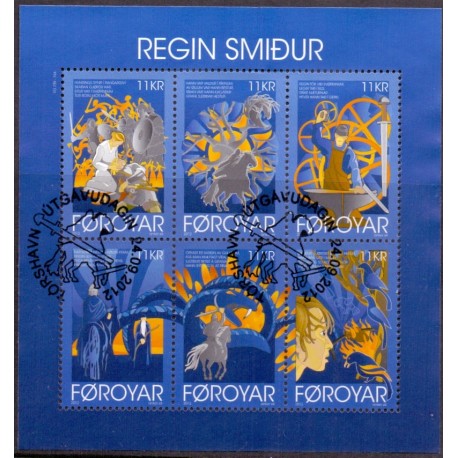 Færøerne 2012. 6x 11,00 Kr. Regin smed i miniark. AFA nr. 757 Postfrisk stemplet
