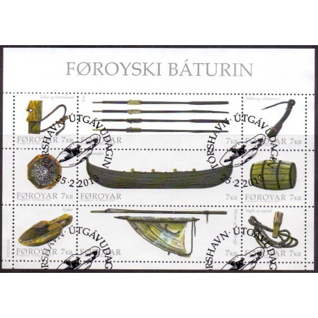 Færøerne 2013. 9 x 7,00 Kr. Traditionelle færøske robåd. AFA nr. 772 Postfrisk stemplet