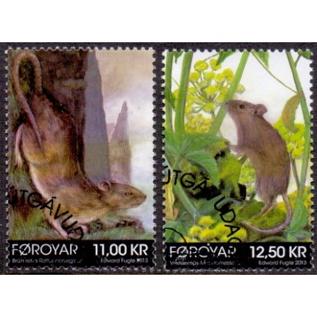 Færøerne 2013. 11,00-12,50 Kr. Brun rotte og husmus. AFA nr. 781-2 Postfrisk stemplet
