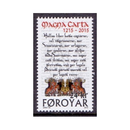 Færøerne 2015. Magna Carta 800 år. AFA nr. 818 Postfrisk  stemplet