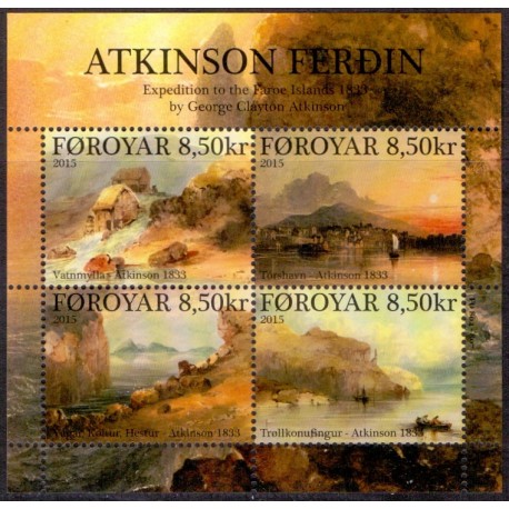 Færøerne 2015. Atkinsons rejse til Færøerne. AFA nr. 826 Postfrisk miniark stemplet