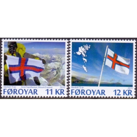 Færøerne 2015.Det Færøske flag 75år. AFA nr. 832-33 Postfrisk stemplet