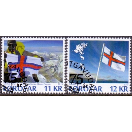 Færøerne 2015.Det Færøske flag 75år. AFA nr. 832-33 Postfrisk stemplet