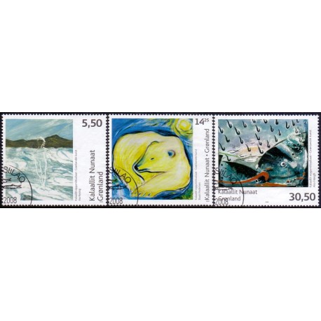 2008. 5,50-30,50 Kr. Moderne kunst III.  AFA nr. 507-9 postfrisk stemplet