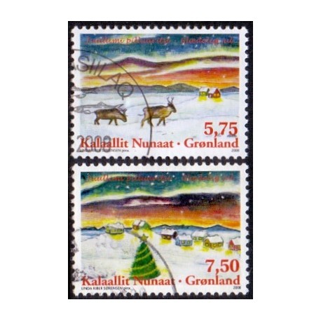 2008. 5,75-7,50 Kr. Julefrimærker. AFA nr. 526-7 postfrisk stemplet