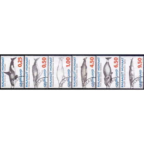 1996. 0,25-9,50 kr. Grønlandske Hvaler I. AFA nr. 289-94 postfrisk stemplet