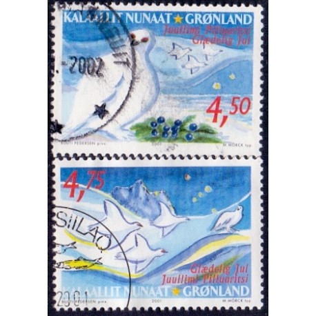 2001. 4,50-4,75 Kr. Julemærke. AFA nr. 383-4 postfrisk stemplet