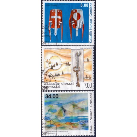 2011. 3,00-34,00 Kr. Moderne grønlandsk kunst (V). AFA nr. 594-6 postfrisk stemplet