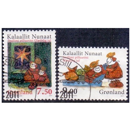 2011. 7,50-9,00 Kr. Julefrimærker. AFA nr. 602-3 postfrisk stemplet