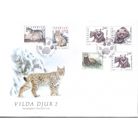 Sverige. 1993 Vilde dyr. AFA nr. 1688-92 postfrisk  Stemplet hæfte FDC parstykkke SWEDEN **/o
