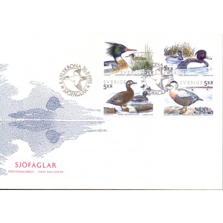 Sverige. 1993. Svømmefugle. AFA nr. 1717-20 postfrisk sammentryk Stemplet hæfte FDC parstykkke SWEDEN **/o