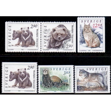 Sverige. 1993 Vilde dyr. AFA nr. 1688-92 postfrisk  Stemplet hæfte FDC parstykkke SWEDEN **/o