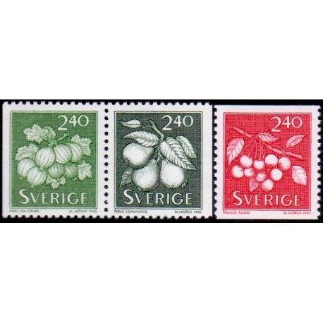 Sverige. 1993. Bær og frugter. AFA nr. 1699-1701 postfrisk  Stemplet hæfte FDC parstykkke SWEDEN **/o