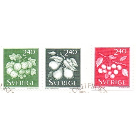 Sverige. 1993. Bær og frugter. AFA nr. 1699-1701 postfrisk  Stemplet hæfte FDC parstykkke SWEDEN **/o