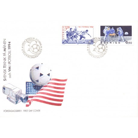 Sverige. 1994. VM i fodbold og svensk teknik. AFA nr. 1756-57 postfrisk  Stemplet hæfte FDC parstykkke SWEDEN **/o