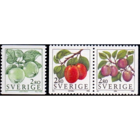 Sverige. 1994. Frugter. AFA nr. 1731-33 postfrisk  Stemplet hæfte FDC parstykkke SWEDEN **/o