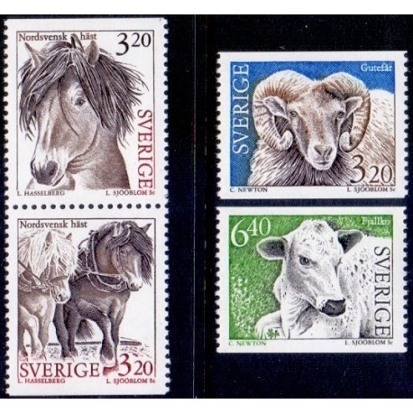 Sverige. 1994. Landdyr. AFA nr. 1734-37 postfrisk  Stemplet hæfte FDC parstykkke SWEDEN **/o
