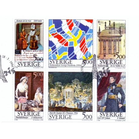 Sverige. 1994. Svensk-Fransk kultur. AFA nr. 1741-46 postfrisk sammentryk Stemplet hæfte FDC parstykkke SWEDEN **/o