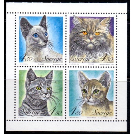 Sverige. 1994. Katte. AFA nr. 1747-50 postfrisk sammentryk Stemplet hæfte FDC parstykkke SWEDEN **/o