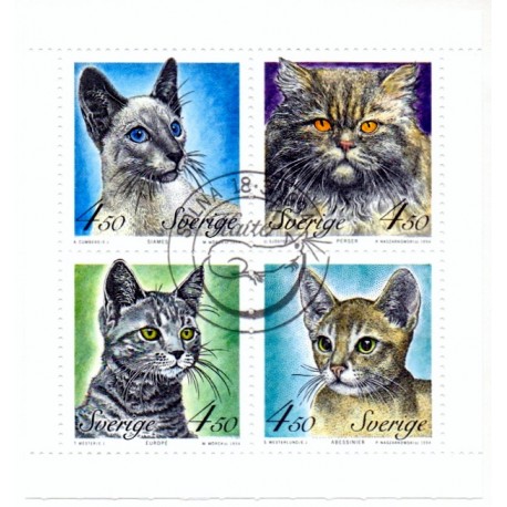 Sverige. 1994. Katte. AFA nr. 1747-50 postfrisk sammentryk Stemplet hæfte FDC parstykkke SWEDEN **/o