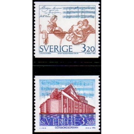 Sverige. 1994. Musik år. AFA nr. 1773-74 postfrisk  Stemplet hæfte FDC parstykkke SWEDEN **/o