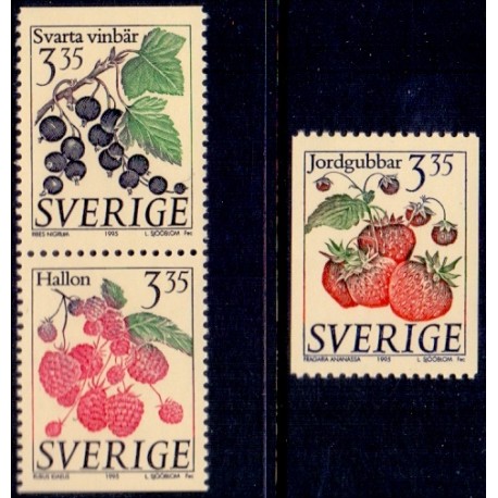 Sverige 1995. Bær, AFA 1792-94, postfrisk stemplet FDC hæfte