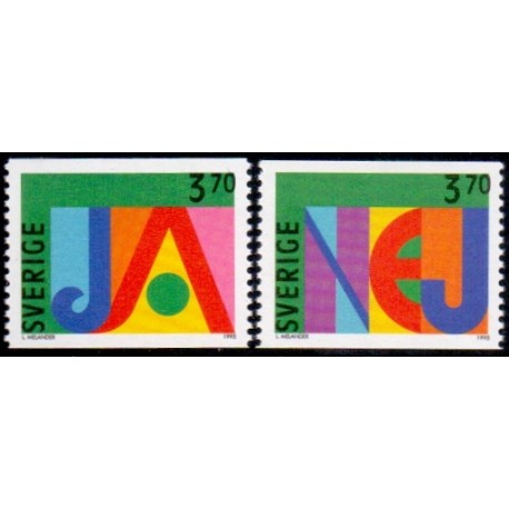 Sverige 1995. JA- og NEJ- frimærker, AFA 1795-96, postfrisk stemplet FDC hæfte