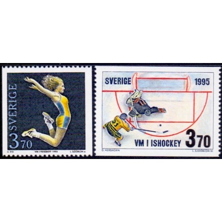 Sverige 1995. VM i ishocky/Atletik, AFA 1808-9, postfrisk stemplet  hæfte