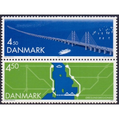 2000. Øresundsforbindelsen, AFA 1254-55, sammentryk postfrisk Stemplet