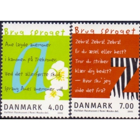 2001. Brug sproget, AFA 1281-82, komplet postfrisk Stemplet