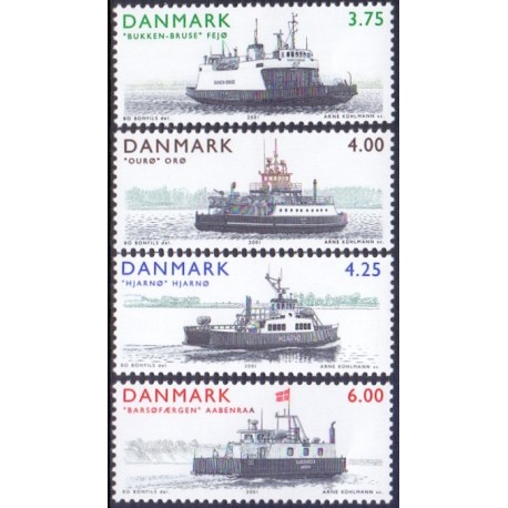 2001. Færger, AFA 1299-1302, komplet postfrisk Stemplet