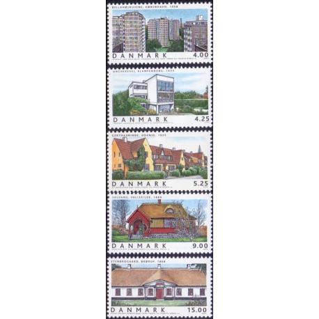 2003. Danske boliger II, AFA 1356-60, postfrisk Stemplet FDC