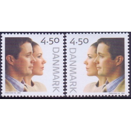 2004. Kongeligt bryllup, AFA 1388-89, postfrisk Stemplet FDC