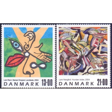 2004. Frimærkekunst, AFA 1398-99, postfrisk Stemplet FDC