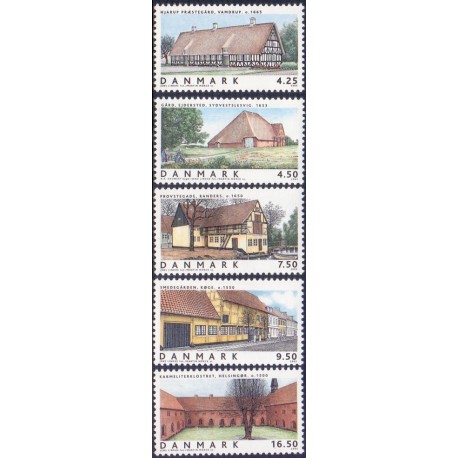 2005. Danske boliger IV, AFA 1417-21, postfrisk Stemplet FDC