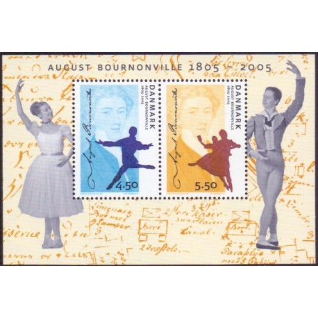 2005. August Bournonville's fødsel, AFA 1434, i postfrisk miniark Stemplet FDC