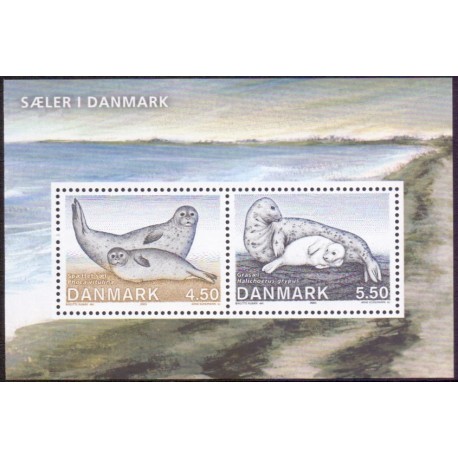 2005. Sæler i Danmark, AFA 1453,  i postfrisk miniark Stemplet FDC