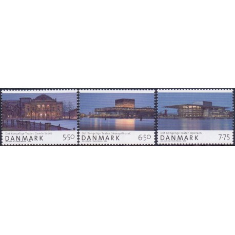 2008. Den danske nationalscene, AFA nr. 1526-28, postfrisk   Stemplet FDC