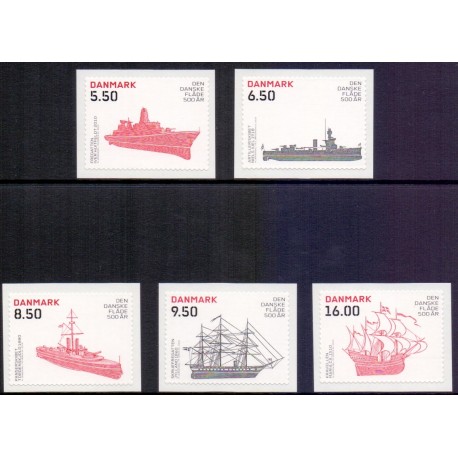 2010. Den danske flåde 500år. AFA nr. 1620E-24E,  postfrisk  Stemplet FDC
