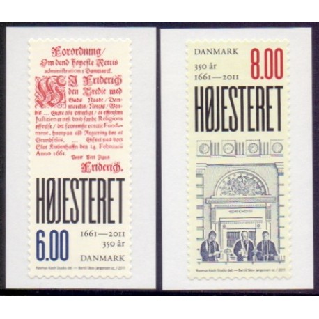 2011. Højesteret 350 år. AFA nr. 1647E-48E,  postfrisk  Stemplet FDC