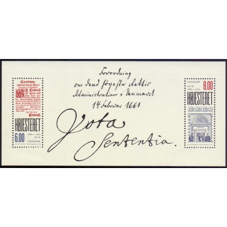 2011. Højesteret 350 år. AFA nr. 1649, i postfrisk miniark  Stemplet FDC