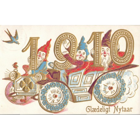Nytår 1910. Nisser i vogn brugt (tysk)