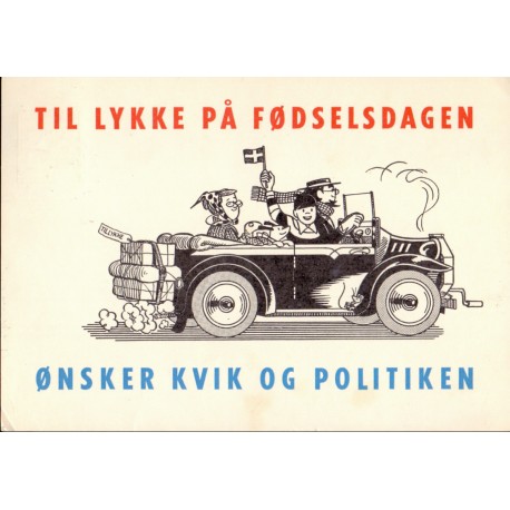 1964?. Politiken og Kvik ønsker tillykke, brugt reklamekort, med perfin