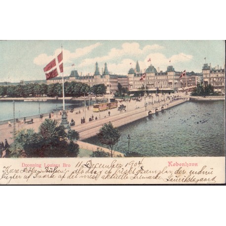 København. Dronning Louises bro, brugt med julemærke 1904