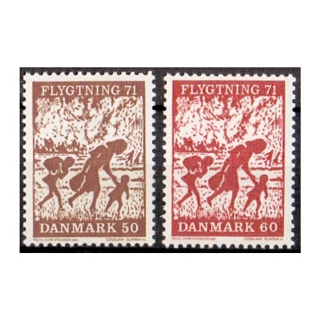 1971. Flygtning 71. AFA nr. 510-11 postfrisk     stemplet FDC