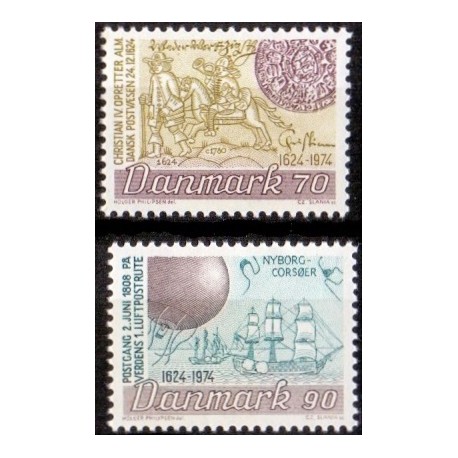 1974. Det danske postvæsen jubi.. AFA nr. 580-81 postfrisk    stemplet FDC