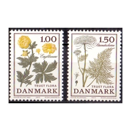 1977. Truet Flora. AFA nr. 649-50 postfrisk  stemplet FDC