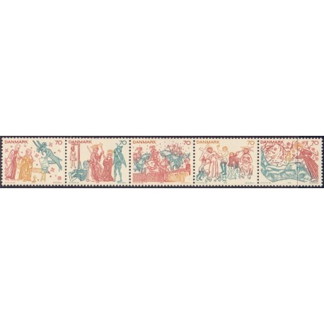 1973. Kalkmalerier. AFA nr. 552-56 postfrisk 5-stribe  stemplet FDC
