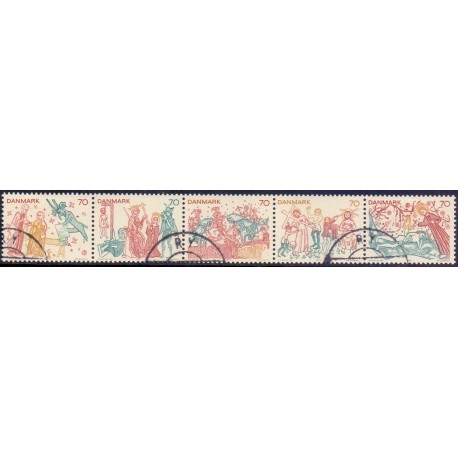 1973. Kalkmalerier. AFA nr. 552-56 postfrisk 5-stribe  stemplet FDC